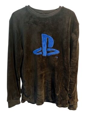 Fleece Black PlayStation Crewneck Sweater with Blue Logo